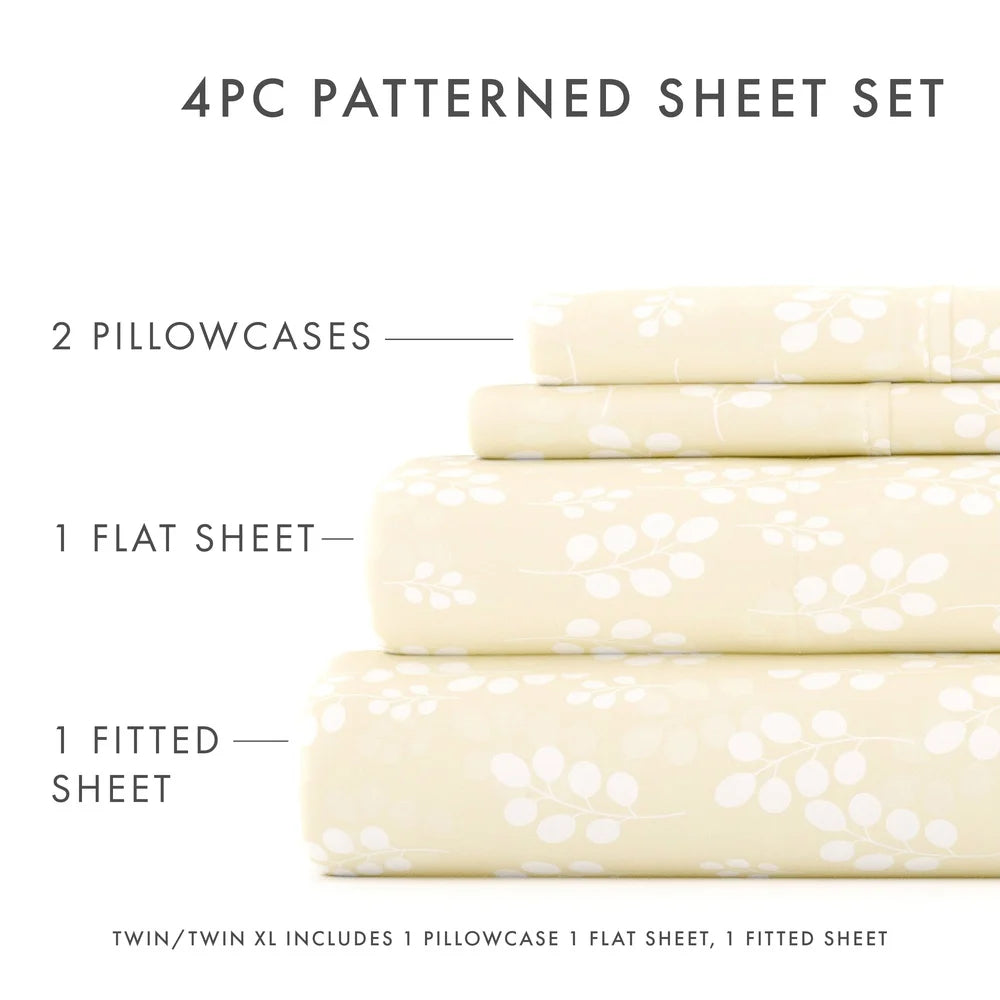 Luxurious Microfiber Bed Sheet Set with Floral Pattern