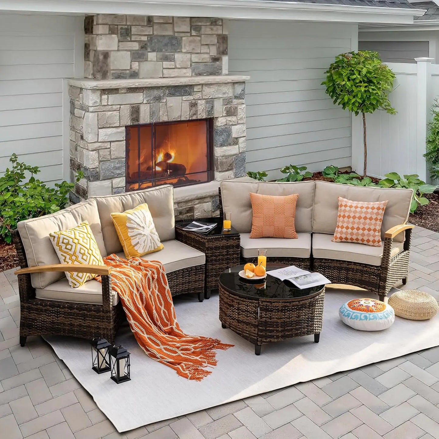 Stylish Half-Moon Outdoor Patio Furniture Conversation Set