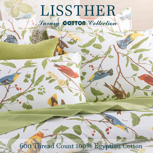 Vintage Bird Floral Duvet Cover Set in Soft Egyptian Cotton